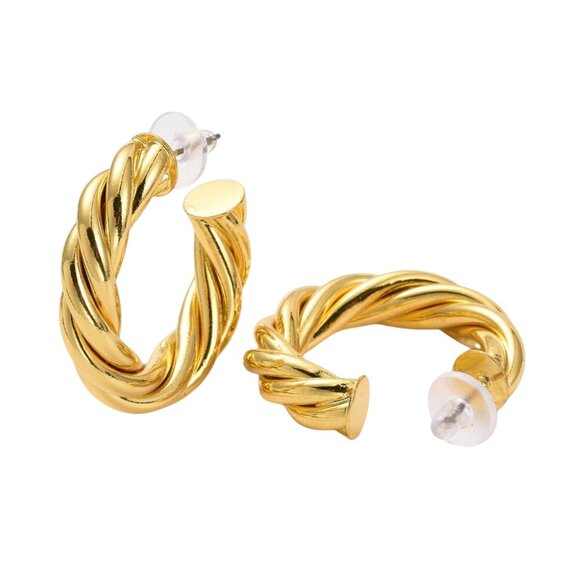 1 3/8 Inch 35mm Hoop Gold Tone Pierced Post Earrings - Picture 2 of 5